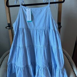 Seafolly Blue and White Henley Stripe Mini Dress